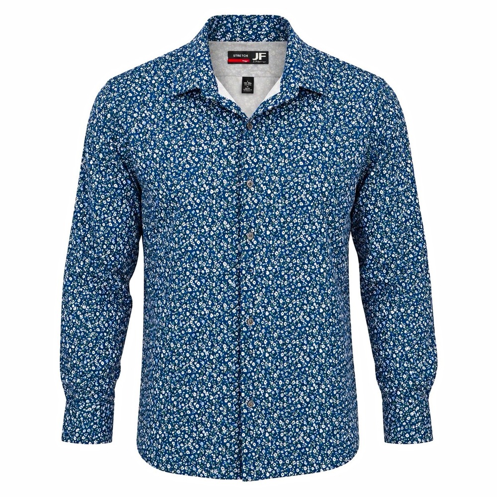 J.Ferrar Men's Slim Fit Stretch Blue Floral Long Sleeve Button-Up Shirt L modern